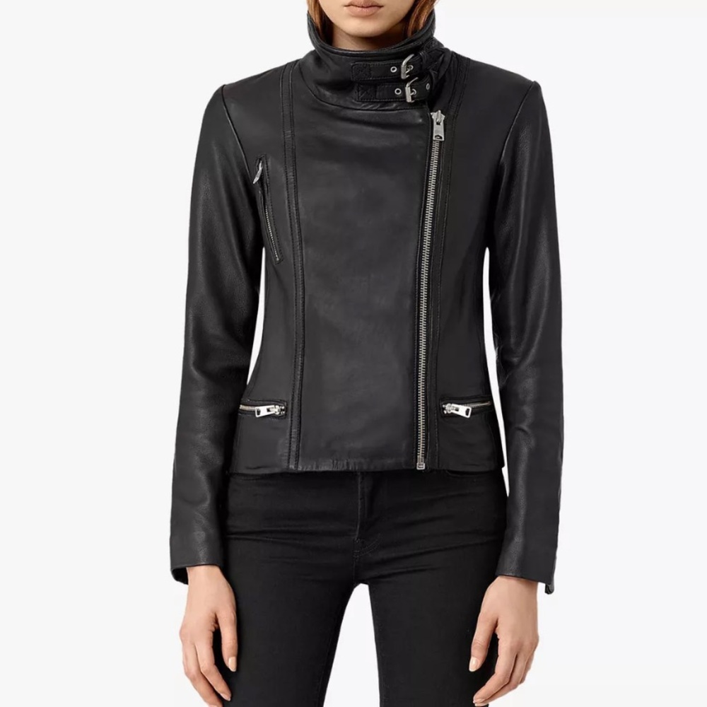ALL SAINTS Bales Leather Black Jacket